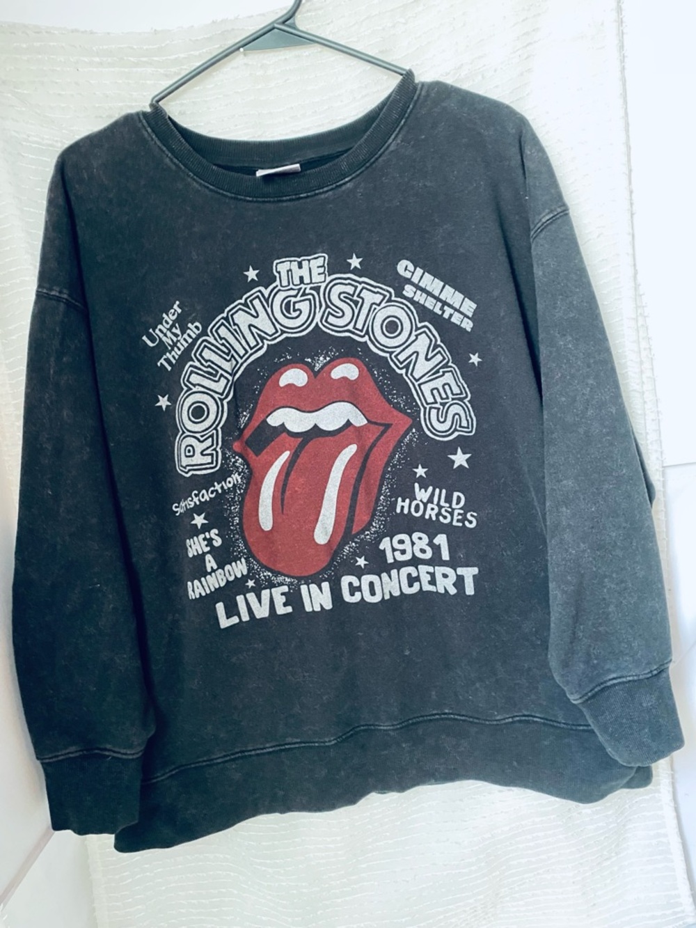 the Rolling Stones Black Pullover Sweatshirt with Red Tongue Graphic